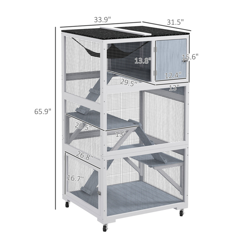 Cat Condo, Outdoor Cat Enclosure House on Wheels with Hammock, Gray