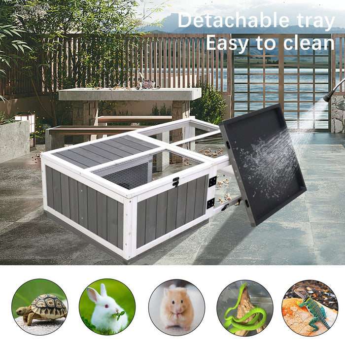 Outdoor Wooden Reptile Cage With Resting Area And Water Play Area - Free Shipping