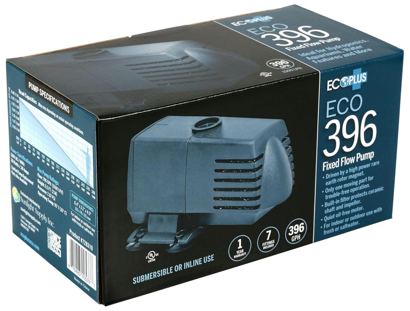 EcoPlus Eco 396 Water Pump Fixed Flow Submersible or Inline for Aquariums, Ponds, Fountains