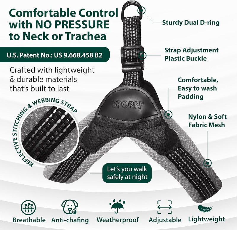 Sporn Easy Fit Dog Harness Gray Medium 19" to 25" Girth (49cm-66cm)