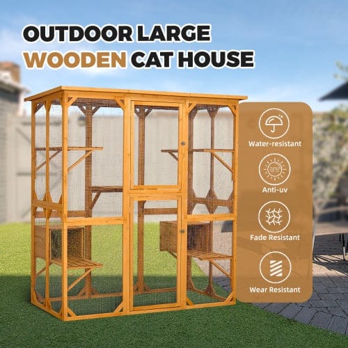 Outdoor Cat Enclosure With Roof 72 Inch High Cat Cabin Large Cat Cage