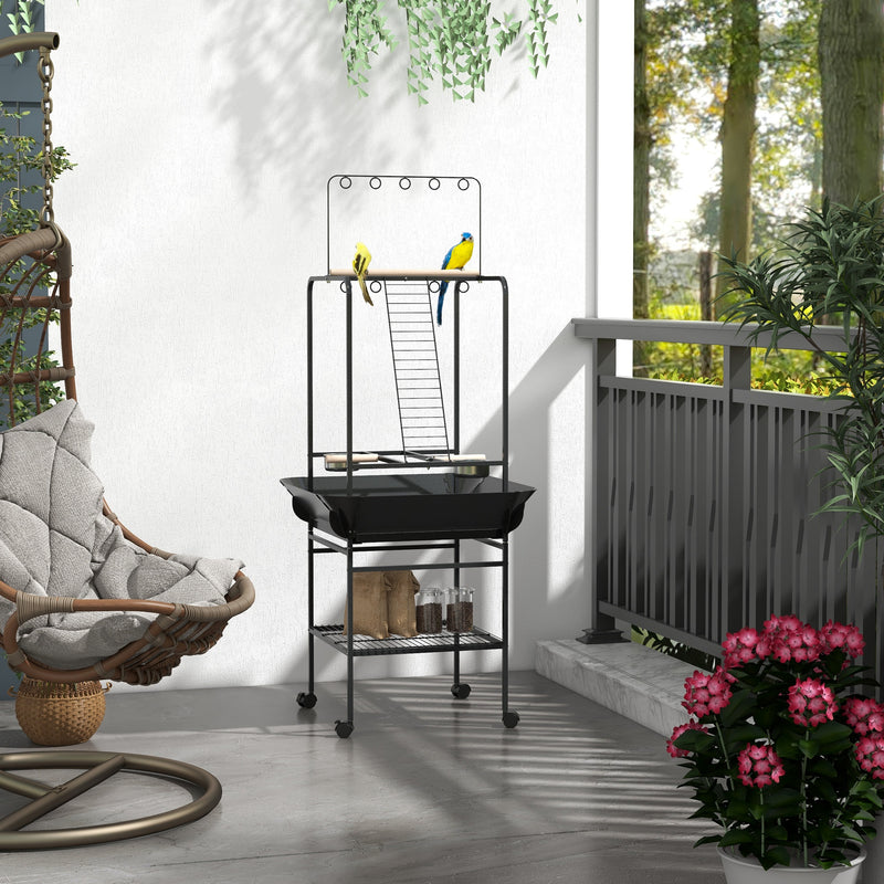 Parrot Stand Large Bird Perch Stand with Toy Hook & 3 Ladders