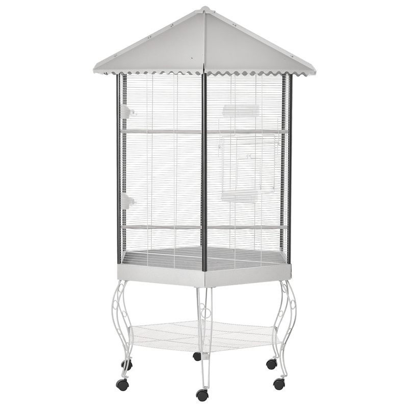 77" Flight Bird Cage Hexagon Covered Canopy Portable Aviary With Storage