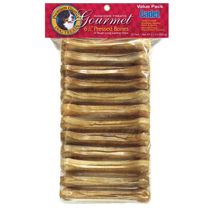 Cadet Pressed Rawhide Bones 6.5 inches 12 pack