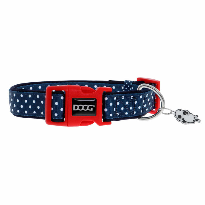 DOOG Neoprene Dog Collar Stella Navy Blue/White Polka Dot