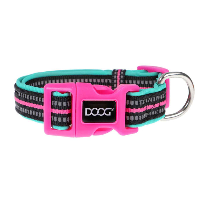 Collar de neopreno para perros DOOG Rin Tin Tin Neon grande rosa/negro/verde azulado