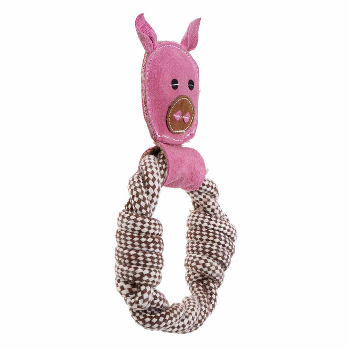 Juguete para perros DOOG Country Tails con forma de cabeza de cerdo y anillo de cuerda, color rosa