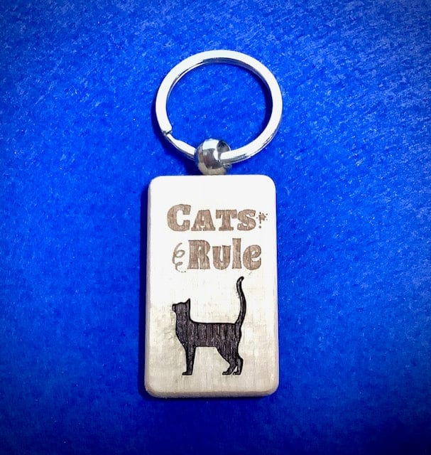 Cats Rule Key Chain (Style #1) - Beech Wood