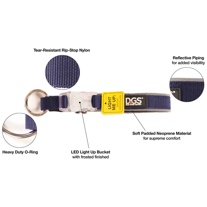 DGS Pet Products Comet Rechargeable Light Up Dog Collar Large Navy 20" - 25" x 1"