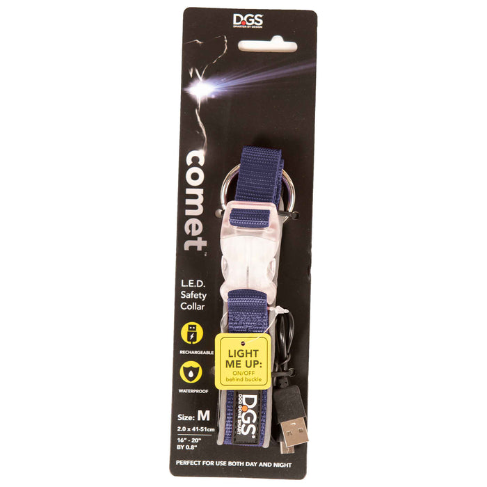 DGS Pet Products Comet Rechargeable Light Up Dog Collar Medium Navy 16" - 20" x 0.75"