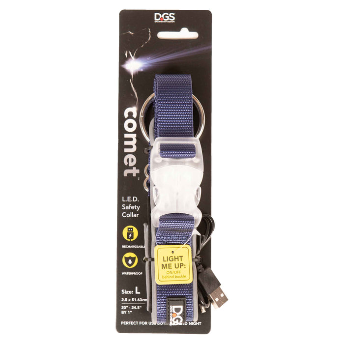 Collar para perros con luz recargable Comet de DGS Pet Products, grande, azul marino, 20" - 25" x 1"