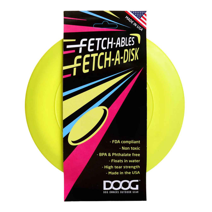 Juguete para perros DOOG Fetch-ables Fetch-A-Disc, color amarillo, 8,25" x 8,25" x 0,25"