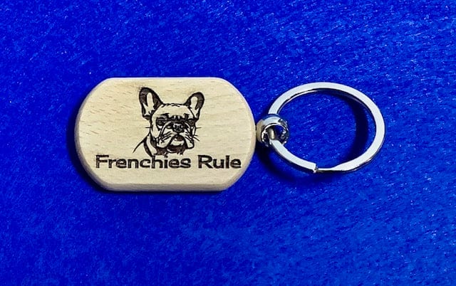 Llavero con el logo de bulldog francés Frenchies Rule (estilo n.° 1) - Madera de haya