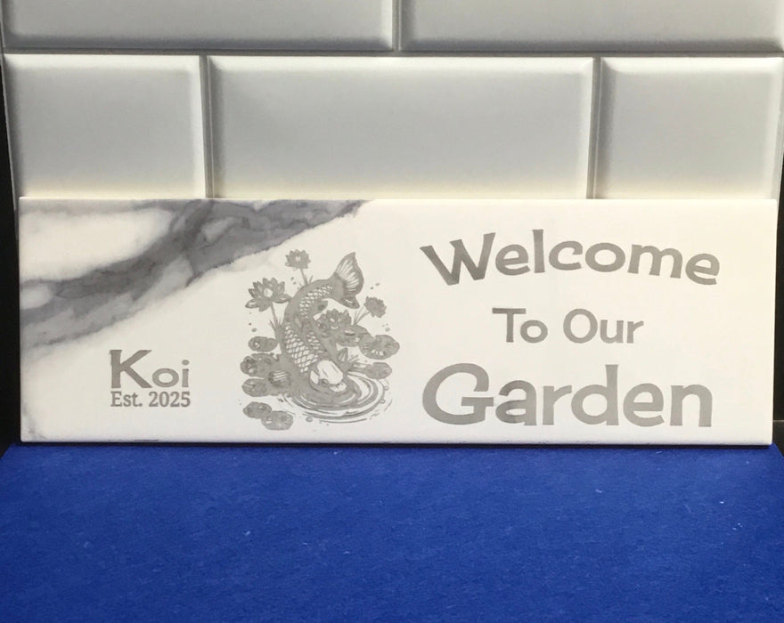 Koi   Water Garden Sign  4"x12".  Laser Engraved Ceramic