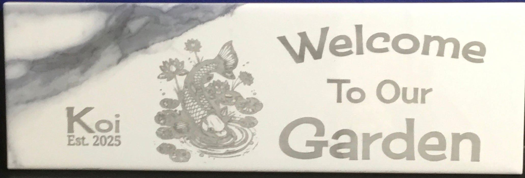 Koi   Water Garden Sign  4"x12".  Laser Engraved Ceramic