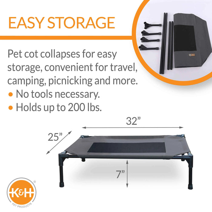 K&H Pet Products Original Pet Cot Elevated Pet Bed Medium Charcoal/Black 25" x 32" x 7"