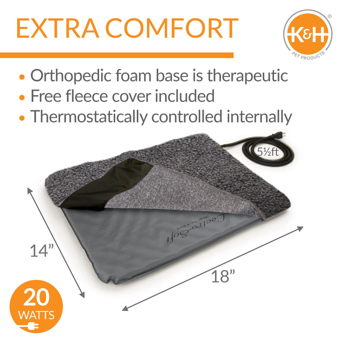 K&H Pet Products Lectro-Soft Outdoor Heated Pet Bed Small Gray 14" x 18" x 1"