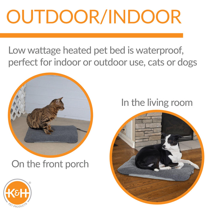 K&H Pet Products Lectro-Soft Outdoor Heated Pet Bed Small Gray 14" x 18" x 1"