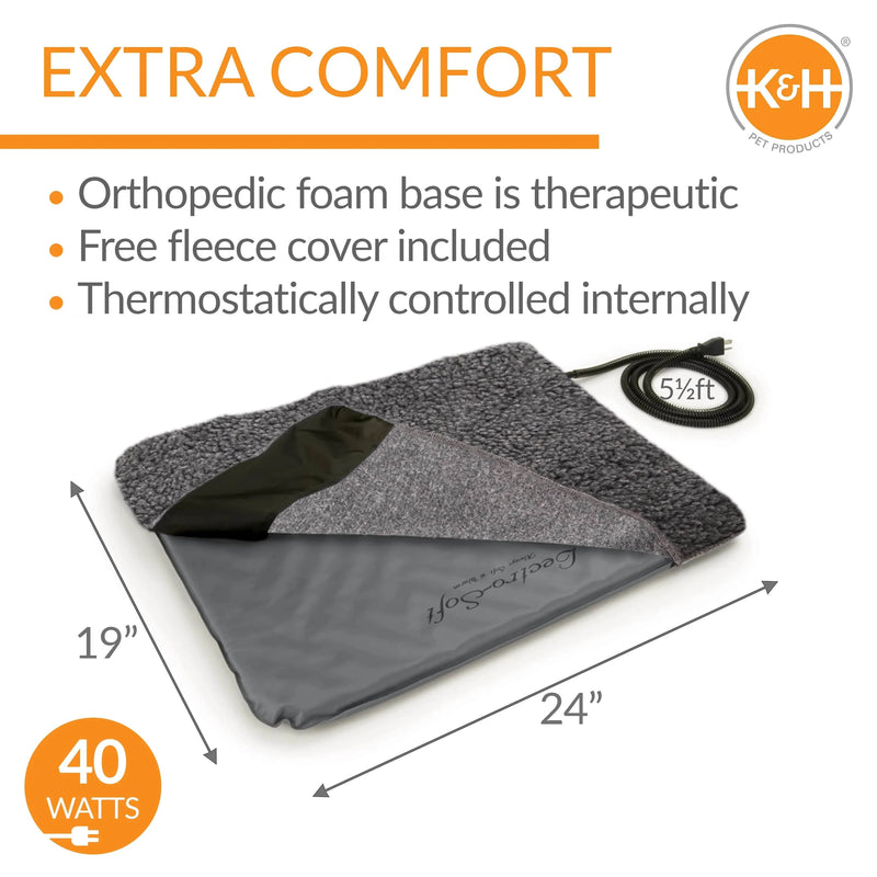 K&H Pet Products Lectro-Soft Outdoor Heated Pet Bed Medium Gray 19" x 24" x 1"
