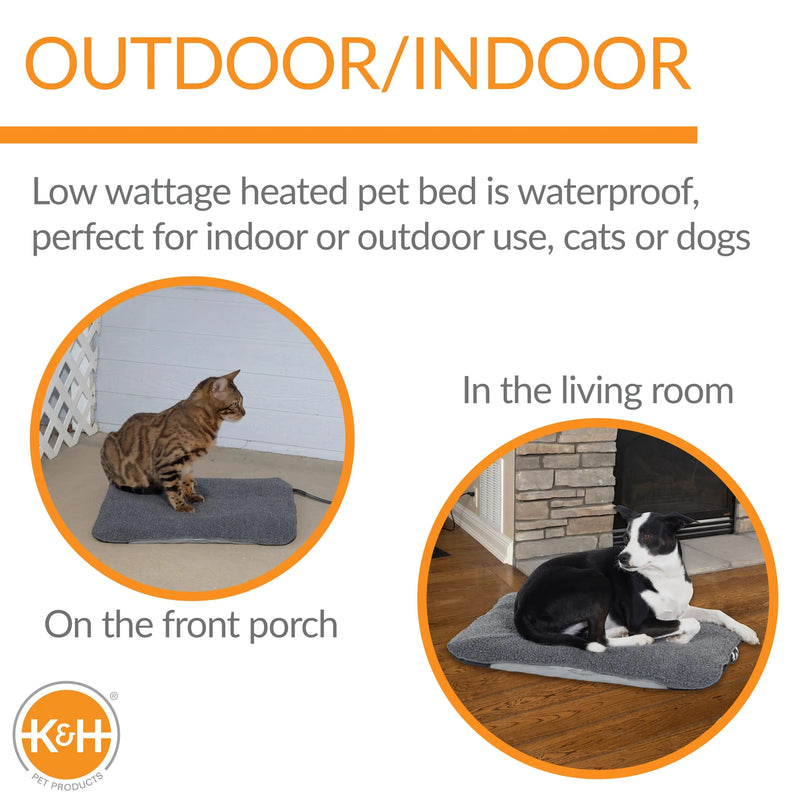 K&H Pet Products Lectro-Soft Outdoor Heated Pet Bed Medium Gray 19" x 24" x 1"