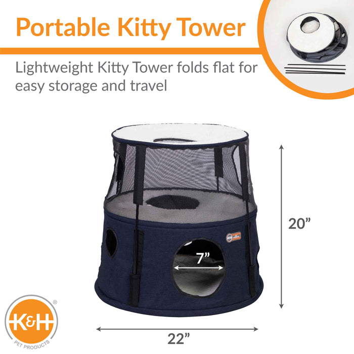 Torre para gatos de 2 pisos de K&amp;H Pet Products, de mezclilla oscura, 22" x 22" x 20"