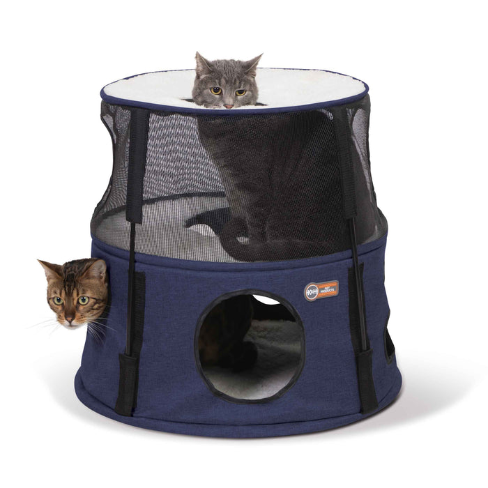 Torre para gatos de 2 pisos de K&amp;H Pet Products, de mezclilla oscura, 22" x 22" x 20"