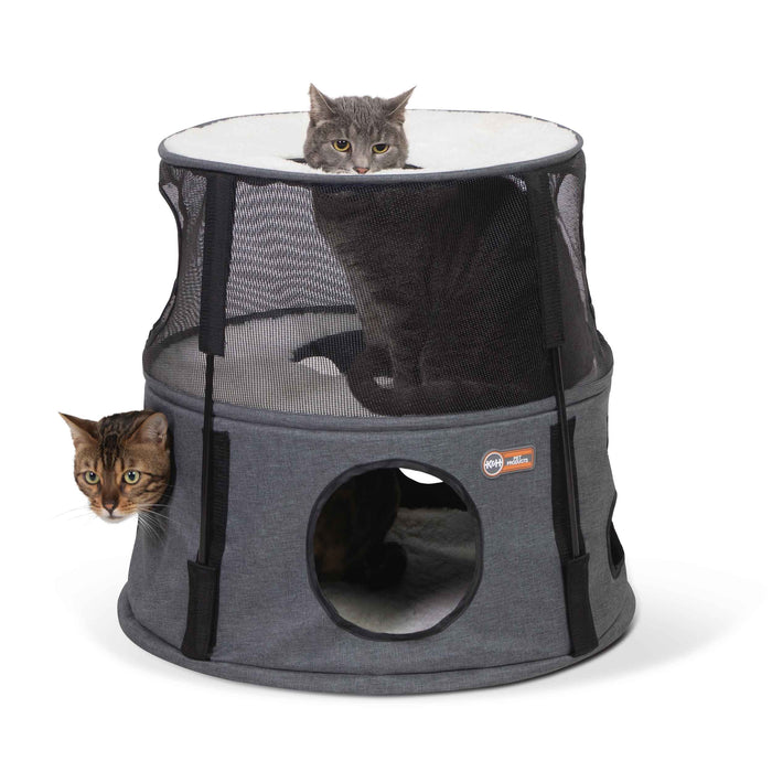 Torre para gatos de 2 pisos de K&amp;H Pet Products, color gris, 22" x 22" x 20"