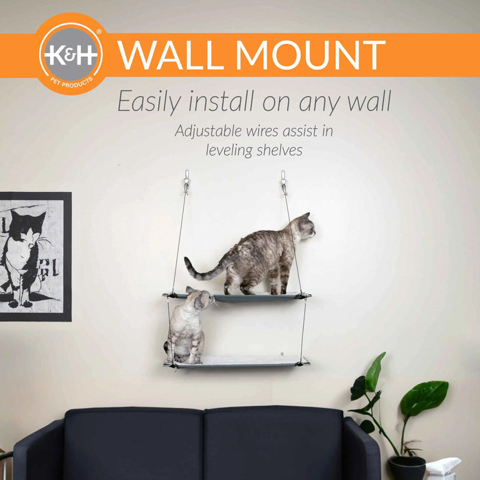 K&H Pet Products Wall Mounted Cat Shelf Double Level Natural 23" x 12" x 31"