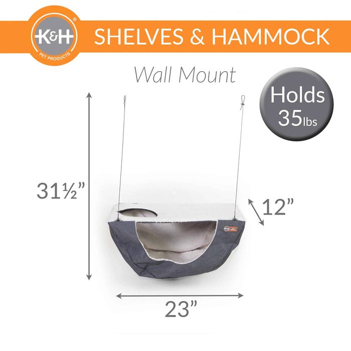 K&H Pet Products Wall Mount Cat Shelf and Cat Hammock Single Shelf Gray 23" x 12" x 31.5"