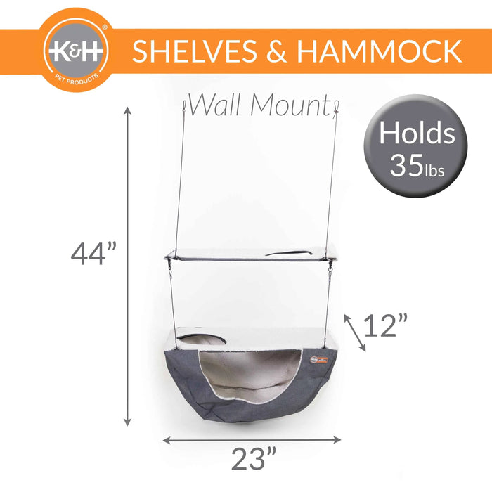 K&H Pet Products Wall Mount Cat Shelf and Cat Hammock Double Shelf Gray 23" x 12" x 44"