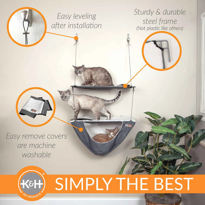 K&H Pet Products Wall Mount Cat Shelf and Cat Hammock Double Shelf Gray 23" x 12" x 44"