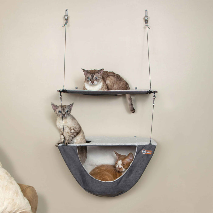 Estante de pared para gatos y hamaca para gatos con estante doble de K&amp;H Pet Products, color gris, 23" x 12" x 44"