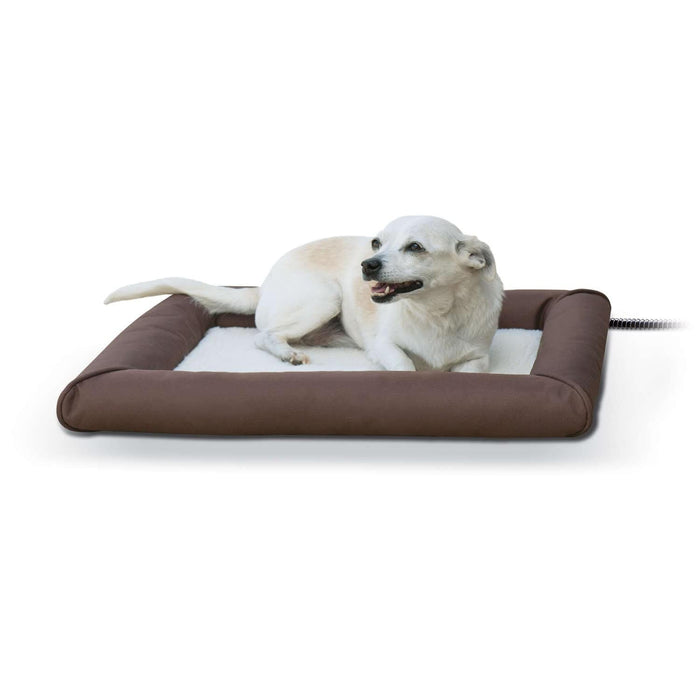 Cama para mascotas con calefacción para exteriores Deluxe Lectro-Soft de K&amp;H Pet Products, tamaño pequeño, color marrón, 19,5" x 23" x 2,5"