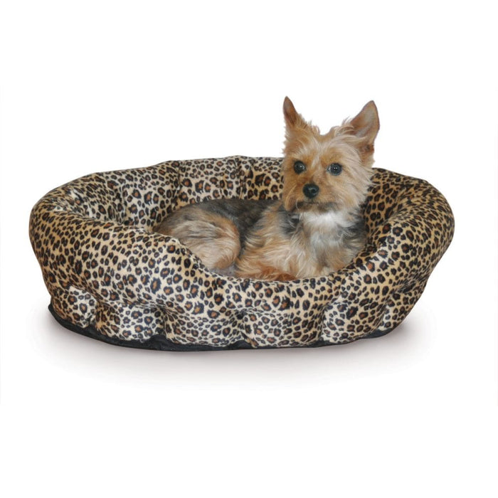 Cama nido para mascotas con autocalentamiento y diseño de leopardo de K&amp;H Pet Products, 19" x 19" x 6"