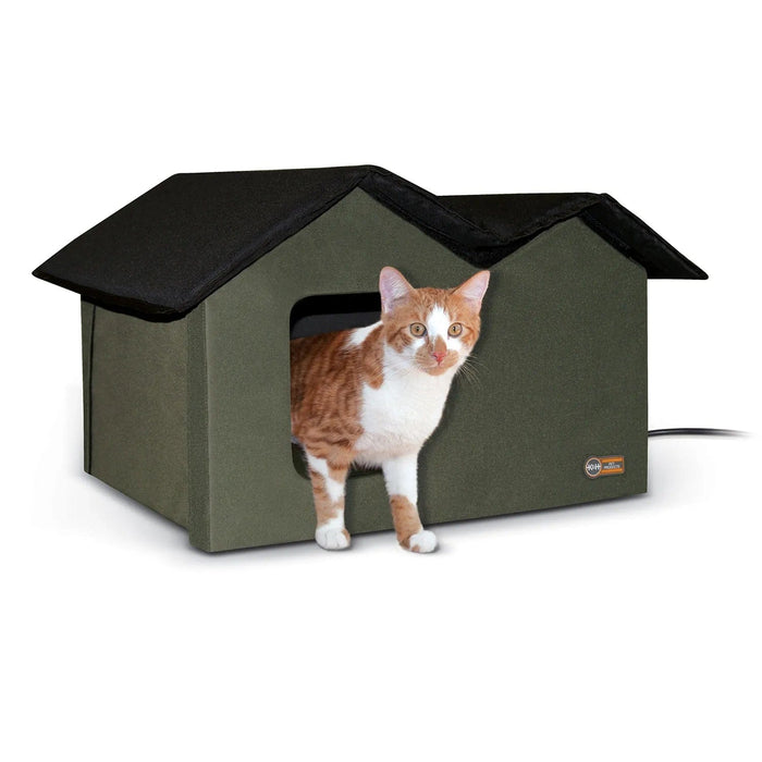 K&H Pet Products Heated Outdoor Kitty House Extra Wide Olive / Black 21.5″ x 26.5″ x 15.5″