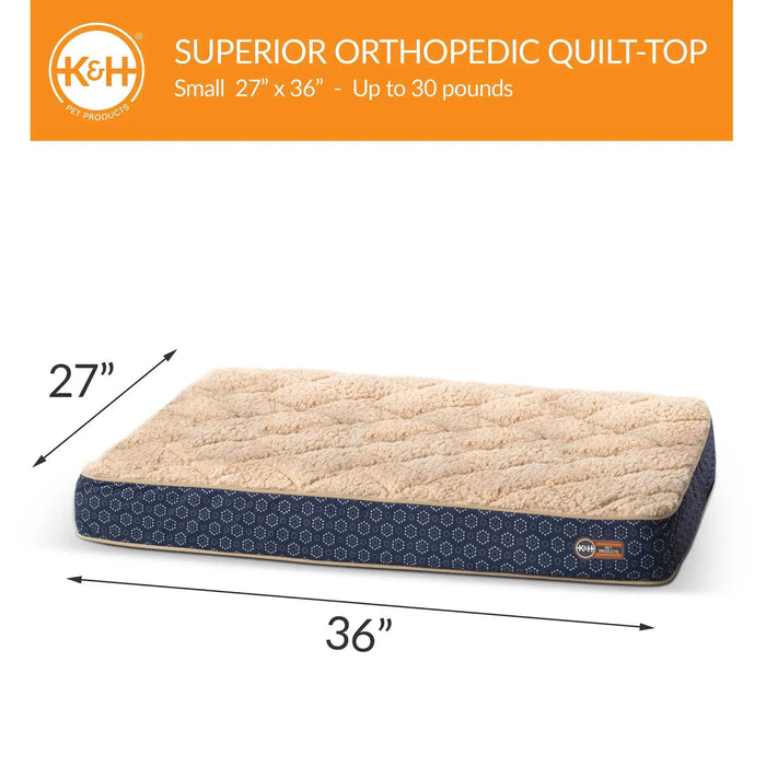 K&H Pet Products Quilt-Top Superior Orthopedic Pet Bed Small Navy Blue 27" x 36" x 4"