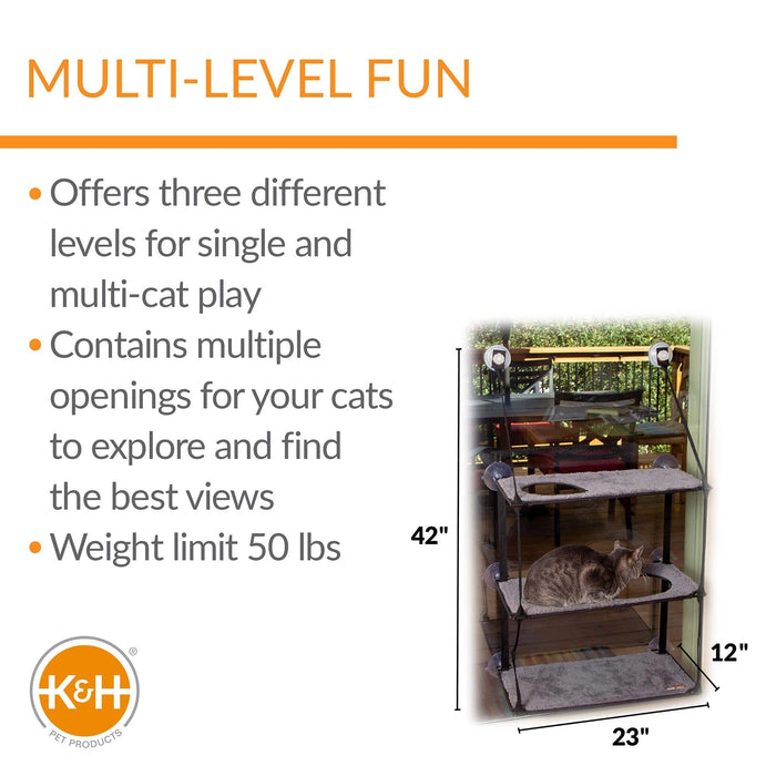 Productos para mascotas K&amp;H EZ Mount Ventana Kitty Sill Triple Stack Gris 12" x 23" x 42"