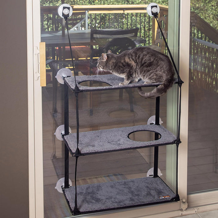 Productos para mascotas K&amp;H EZ Mount Ventana Kitty Sill Triple Stack Gris 12" x 23" x 42"