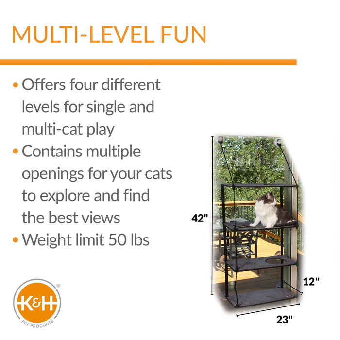 K&H Pet Products EZ Mount Window Kitty Sill Quad Stack Gray 12" x 23" x 72"