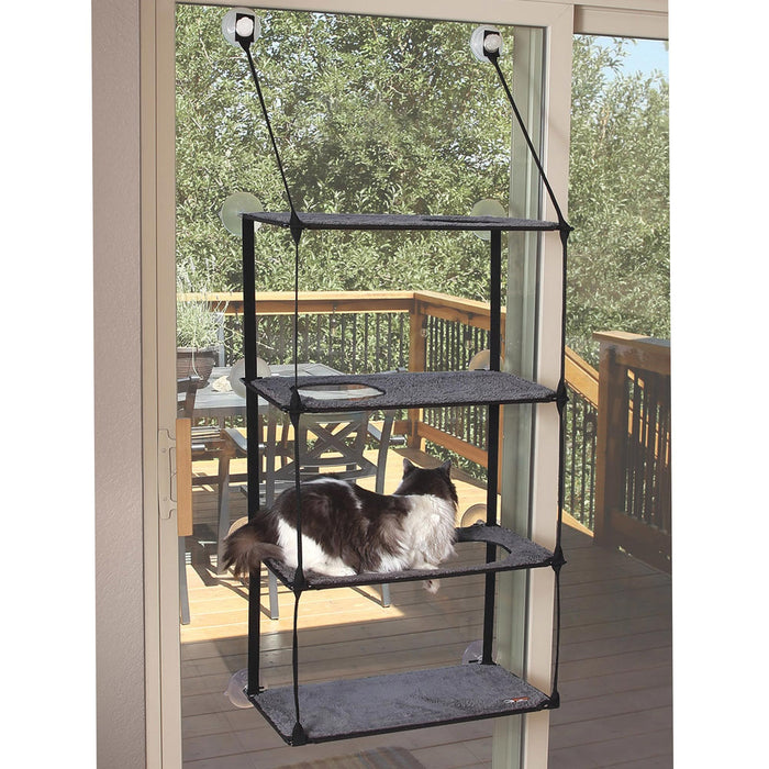 Productos para mascotas K&amp;H EZ Mount Ventana Kitty Sill Quad Stack Gris 12" x 23" x 72"