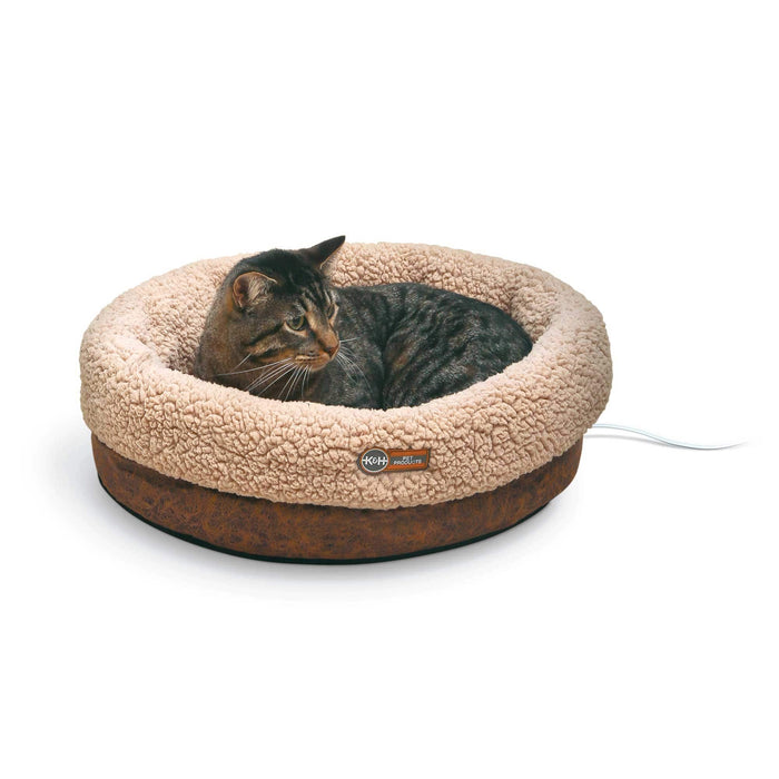 Cama para mascotas Thermo-Snuggle Cup de K&amp;H Pet Products, color chocolate, 14" x 18" x 7"