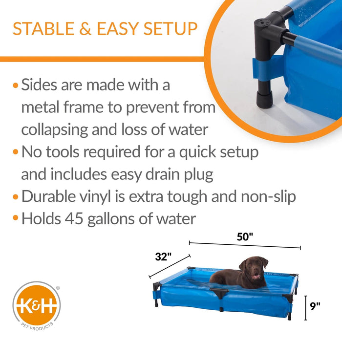 Piscina para mascotas K&amp;H Pet Products, extragrande, azul, 32" x 50" x 9"