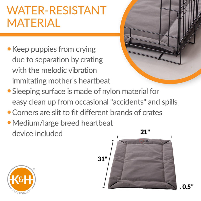 K&H Pet Products Mother’s Heartbeat Puppy Crate Pad Water-Resistant Medium/Large Gray 21" x 31" x 0.5"