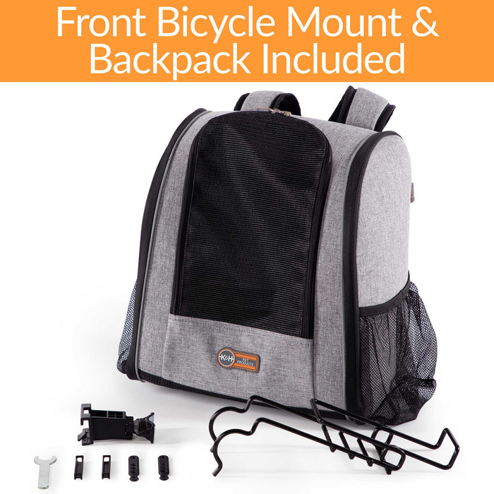 Mochila de viaje para bicicletas para mascotas K&amp;H Pet Products, color gris, 9,5" x 14" x 15,75"