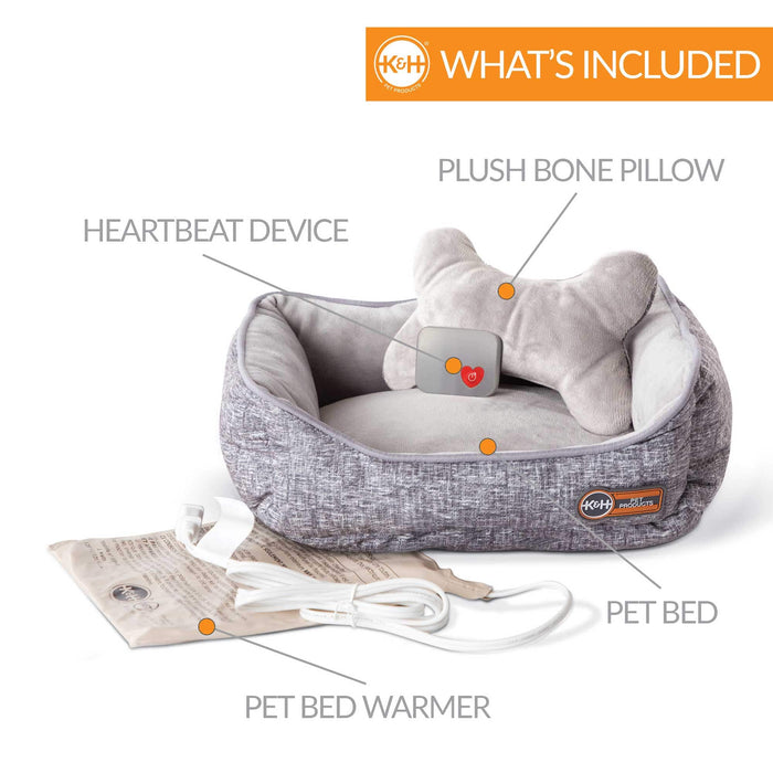 Cama térmica para cachorros Mother's Heartbeat de K&amp;H Pet Products con almohada en forma de hueso, tamaño pequeño, gris, 13" x 11" x 5,5"