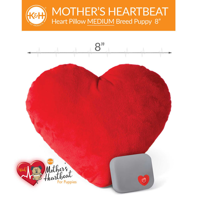 K&H Pet Products Mother's Heartbeat Plush Dog Heart Pillow Medium Red 8" x 6" x 3"