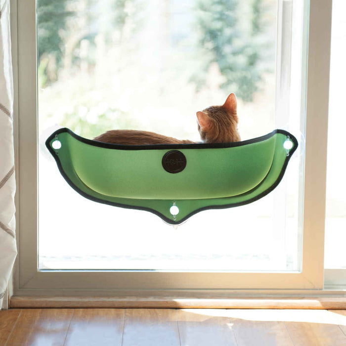 Cama para ventana con montaje fácil de K&amp;H Pet Products con alféizar para gatos, color verde, 27" x 11" x 10,5"