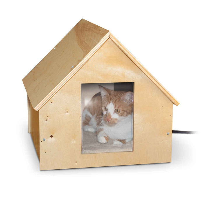 Casa para gatos de madera de 18" x 16" x 15" de K&amp;H Pet Products Birdwood Manor Thermo