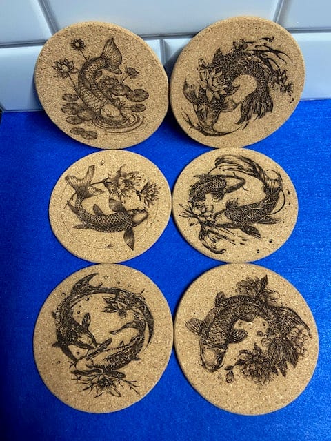 Juego de 6 posavasos de corcho Koi Coasters (grabados con láser)