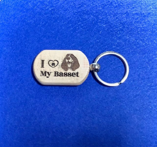 I Love My Basset Key Chain (Style #1) - Beech Wood